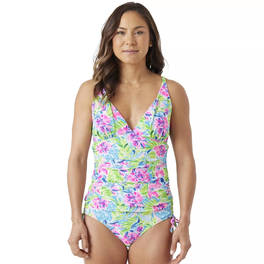 Floral V-Neck One Piece Swimsuit